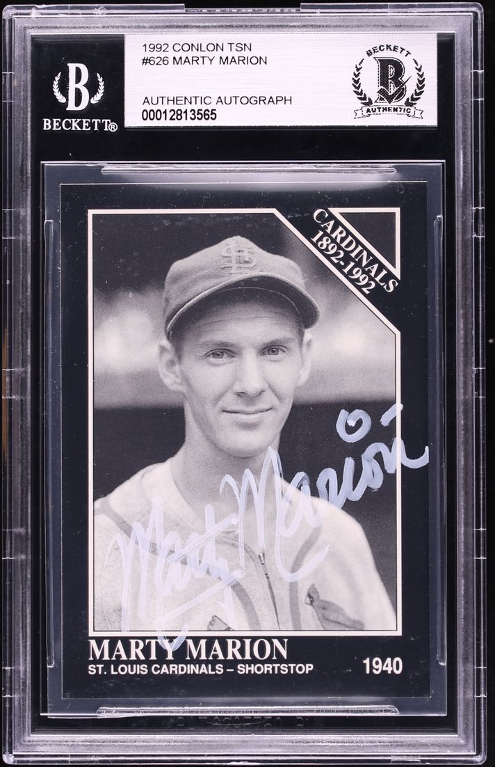 1992 Conlon TSN Marty Marion AUTO #626 BAS BGS AUTH