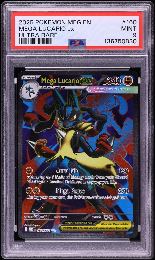 2025 Pokemon Mega Evolution Full Art Mega Lucario EX #160 PSA 9 MINT