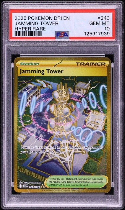 2025 Pokemon SV Destined Rivals Gold Rare Holo Jamming Tower #243 PSA 10 GEM MINT