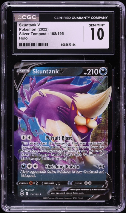 2022 Pokemon Sword & Shield Silver Tempest Holo Skuntank V #108 CGC 10 GEM MINT