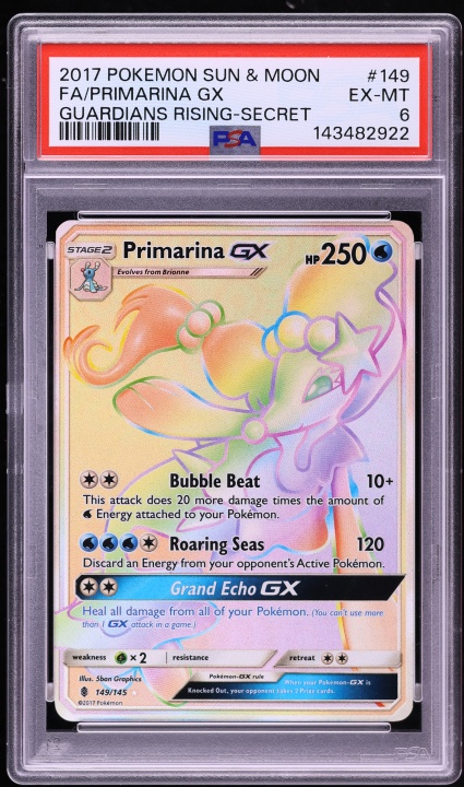 primarina gx pokemon card 2017 Sun & Moon Guardians Rising Rainbow Rare #149 PSA 6 EXMT on Fanatics Collect GX Pokemon single card pokemon cards primarina gx Primarina