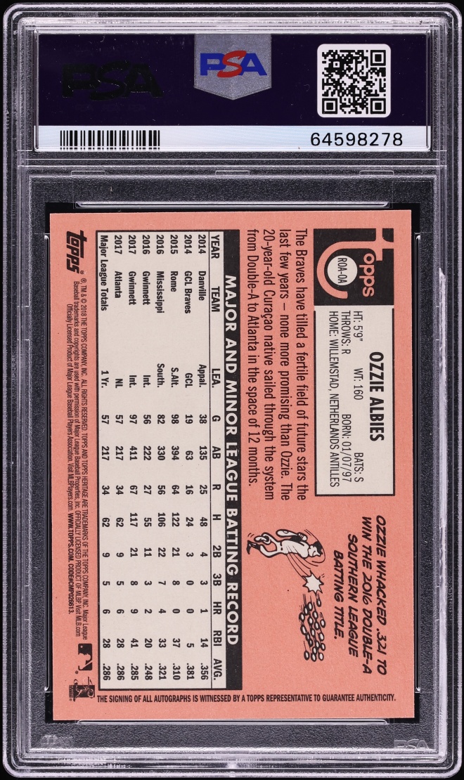 2018 Topps Heritage Real One Red Ink Ozzie Albies ROOKIE AUTO /69 #ROA-OA PSA 10 GEM MINT