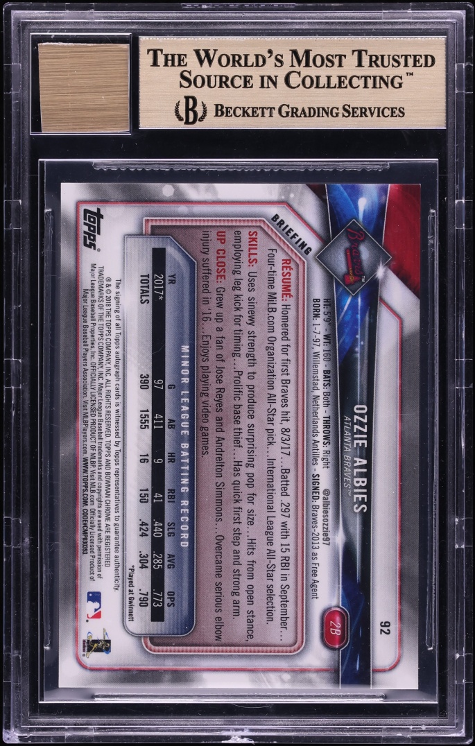 2018 Bowman Chrome Image Variation Ozzie Albies ROOKIE AUTO /25 #92 BGS 9.5 GEM MINT