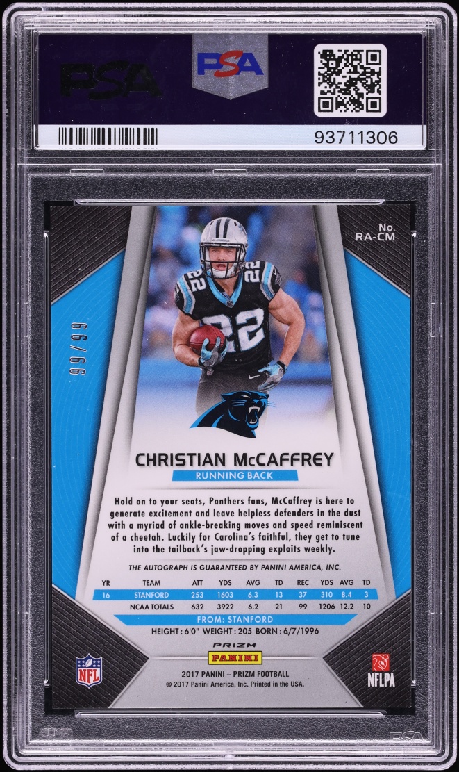 2017 Panini Prizm Green Scope Christian McCaffrey ROOKIE AUTO 99/99 #CM PSA 9 MINT