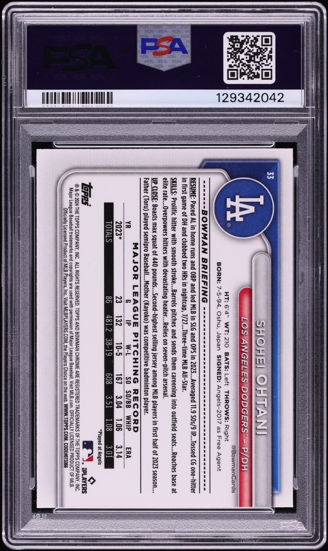 2024 Bowman Chrome Mega Box Pink Refractor Shohei Ohtani /199 #33 PSA 8 NM-MT