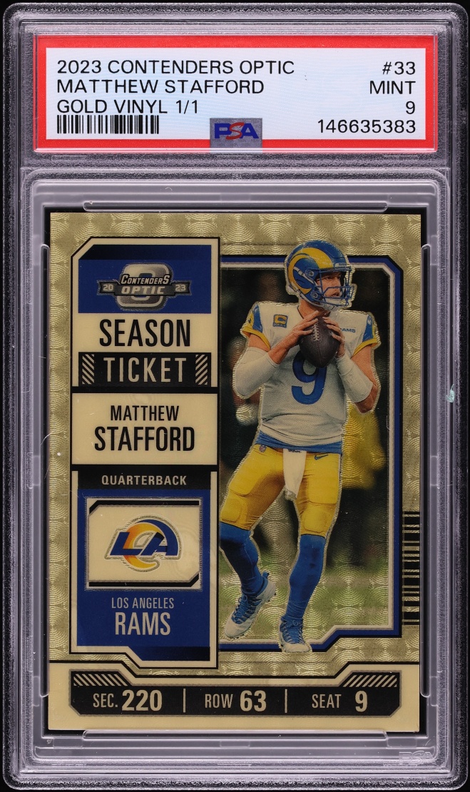 2023 Panini Contenders Optic Gold Vinyl Matthew Stafford 1/1 #33 PSA 9 MINT