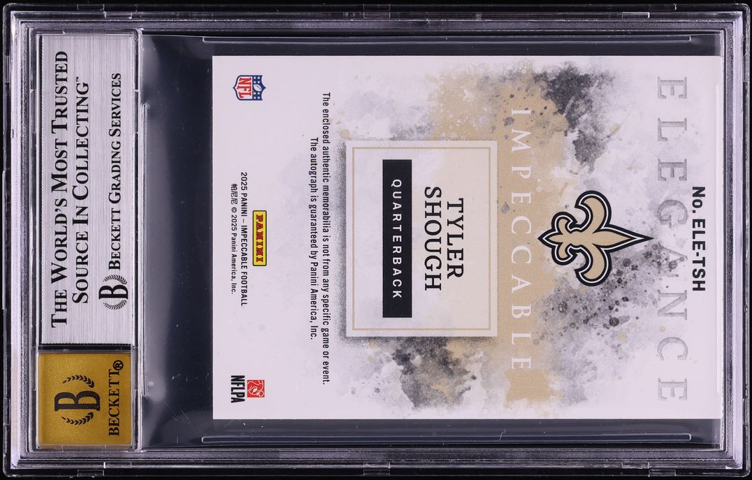 2025 Panini Impeccable Elegance Silver Tyler Shough ROOKIE PATCH AUTO /60 #ELE-TSH BGS 9 MINT