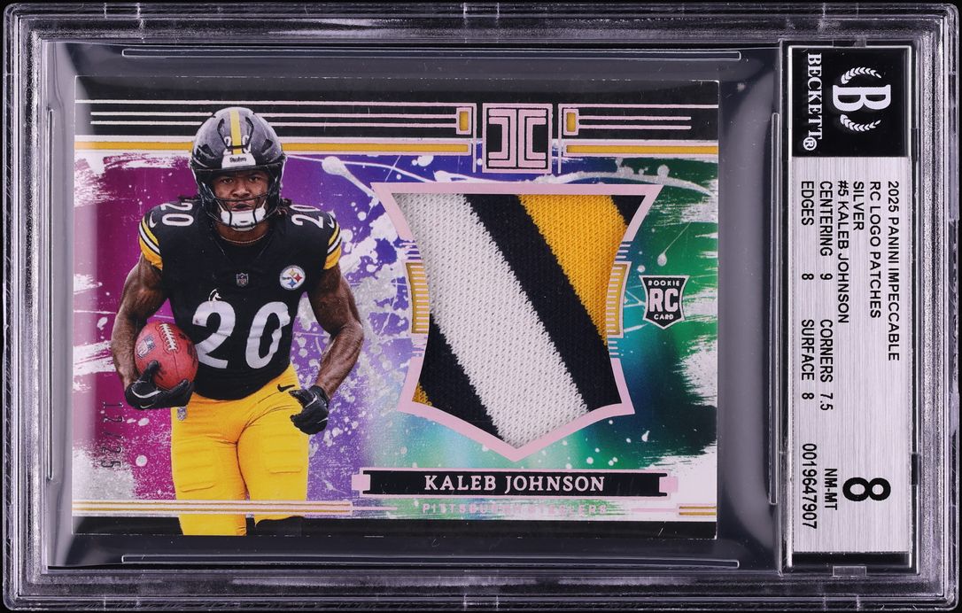 2025 Panini Impeccable Silver Kaleb Johnson ROOKIE PATCH /25 #RCL-KJN BGS 8 NM-MT