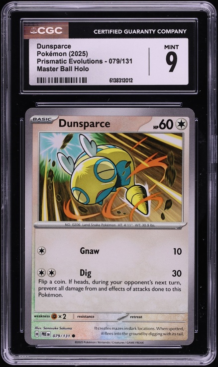 2025 Pokemon Scarlet & Violet Prismatic Evolutions Master Ball Holo Dunsparce #79 CGC 9 MINT