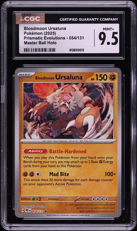 2025 Pokemon SV Prismatic Evolutions Master Ball Holo Bloodmoon Ursaluna #54 CGC 9.5 MINT+
