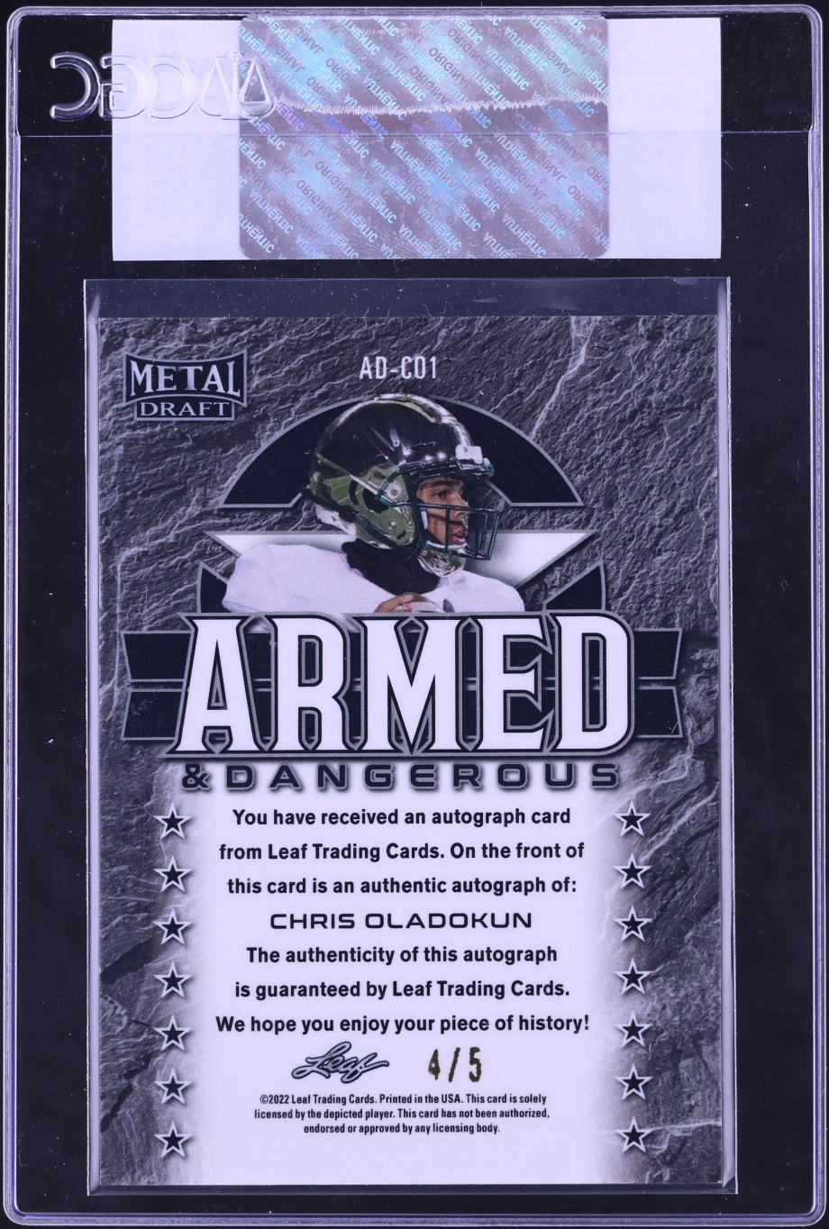 2022 Leaf Metal Draft A&D Green Crystal Chris Oladokun ROOKIE AUTO /5 CGC AUTH