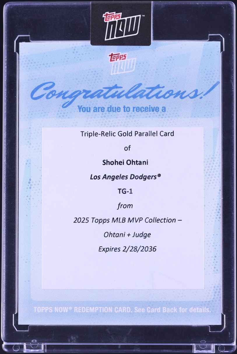 2025 Topps MLB MVP Collection Redemption Card Triple Gold Shohei Ohtani PATCH /50 #TG-1
