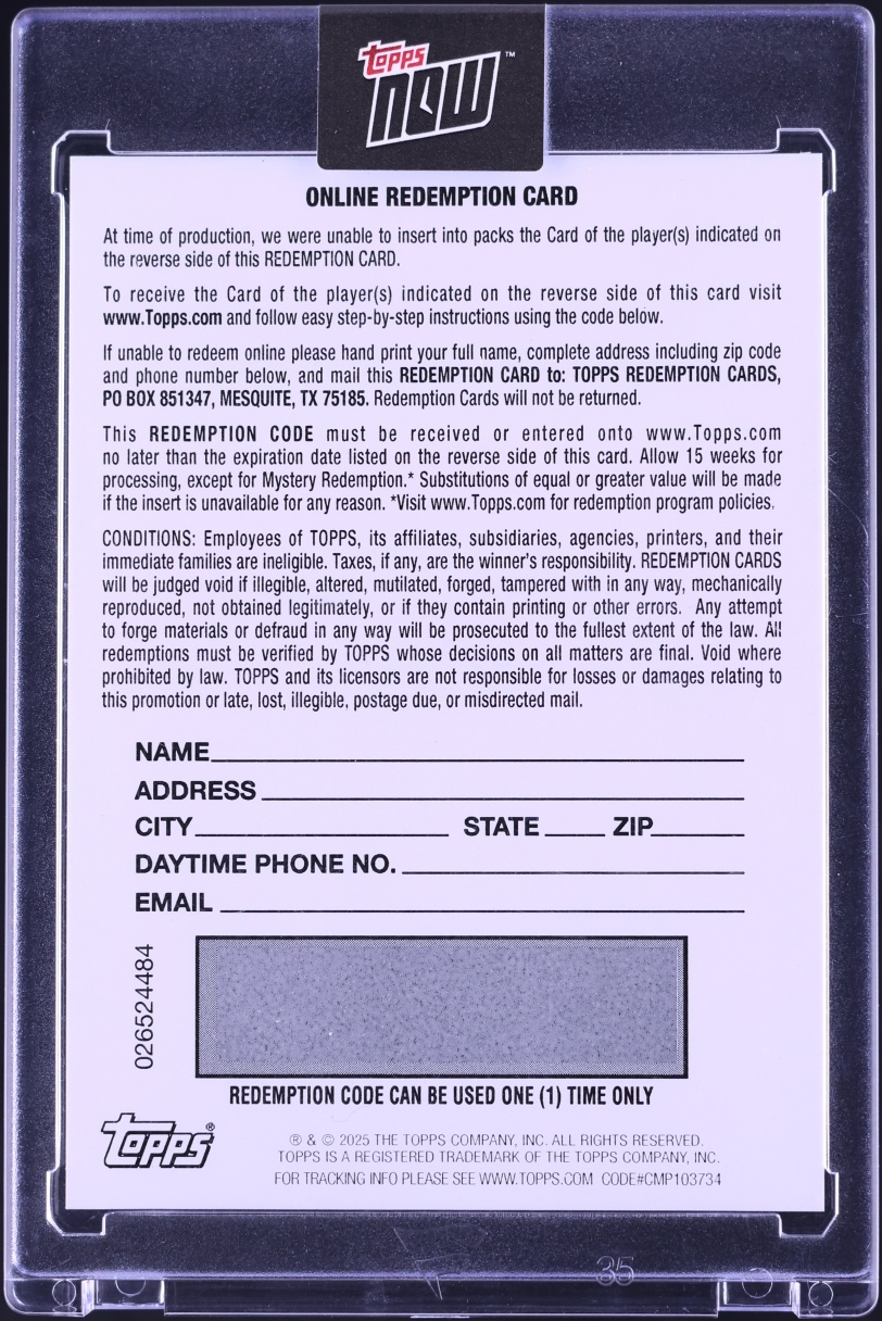 2025 Topps MLB MVP Collection Redemption Card Triple Gold Shohei Ohtani PATCH /50 #TG-1