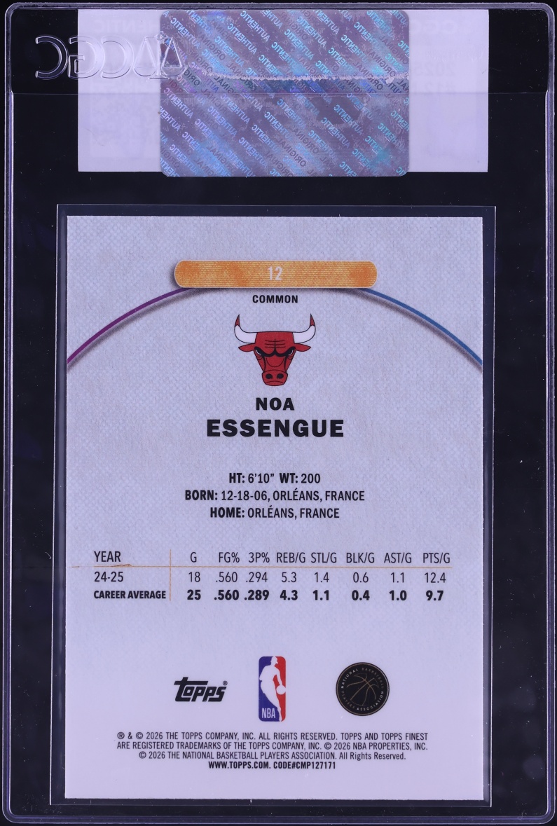 2025 Finest Basketball Noa Essengue ROOKIE #12 CGC AUTH