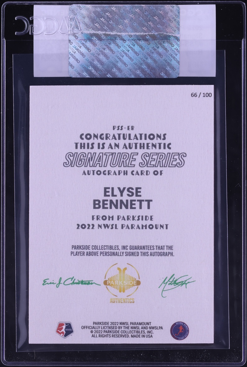 2022 Parkside NWSL Paramount Signature Series Ruby Elyse Bennett ROOKIE AUTO /100 CGC AUTH