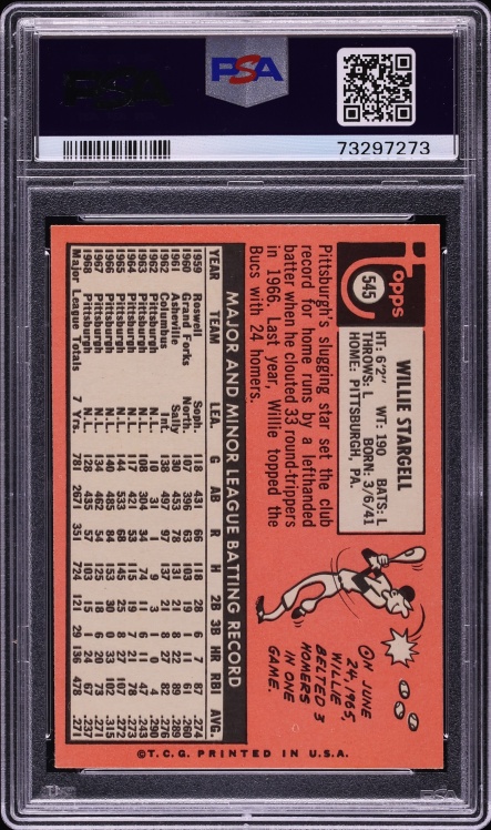 1969 Topps Willie Stargell #545 PSA 7 NRMT