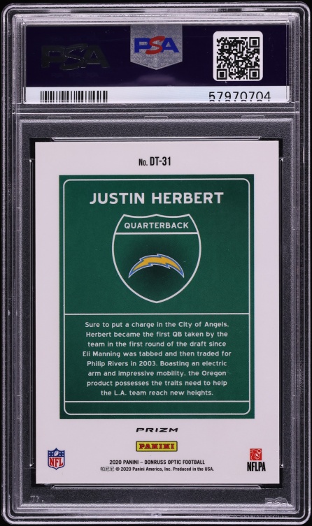 2020 Donruss Optic Downtown Justin Herbert ROOKIE #DT-31 PSA 10 GEM MINT