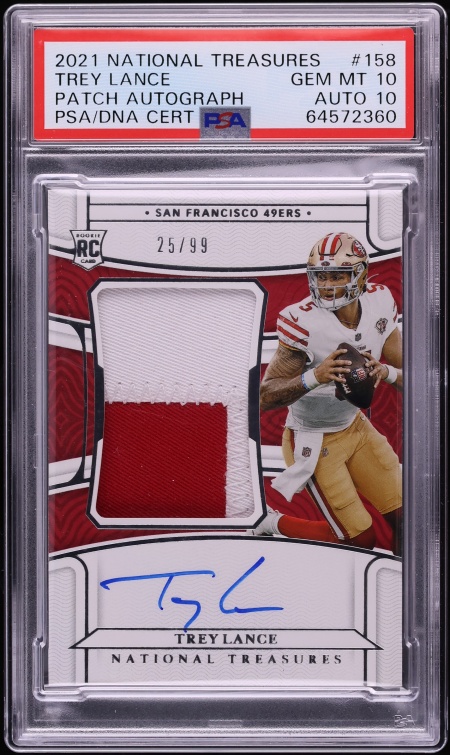 2021 National Treasures Trey Lance ROOKIE PATCH AUTO /99 DNA 10 Auto #158 PSA 10 GEM MINT
