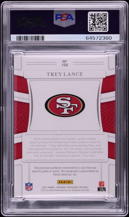 2021 National Treasures Trey Lance ROOKIE PATCH AUTO /99 DNA 10 Auto #158 PSA 10 GEM MINT