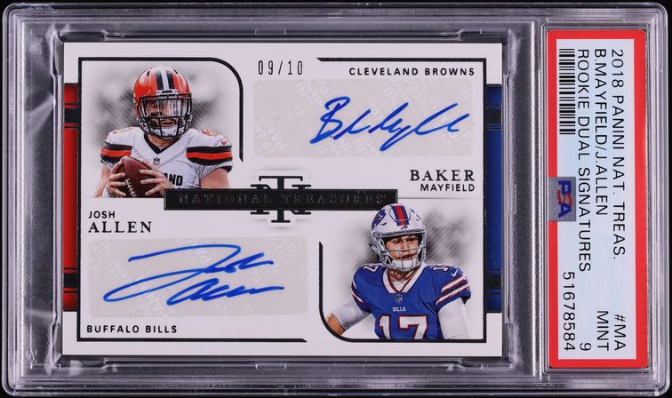 2018 National Treasures Baker Mayfield Josh Allen ROOKIE AUTO #MA PSA 9 MINT