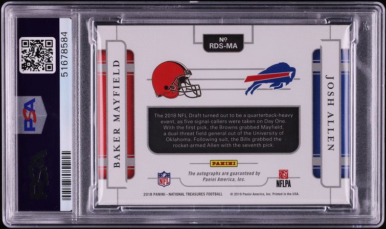 2018 National Treasures Baker Mayfield Josh Allen ROOKIE AUTO #MA PSA 9 MINT