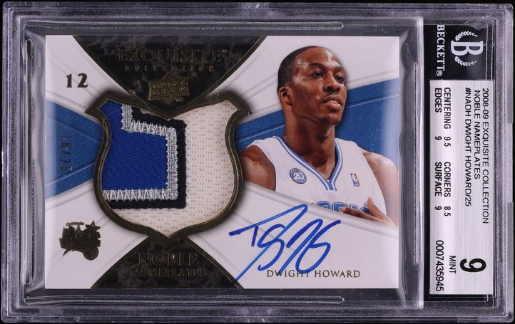2008 Exquisite Collection Noble Nameplates Dwight Howard PATCH AUTO /25 #NADH BGS 9 MINT