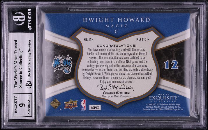 2008 Exquisite Collection Noble Nameplates Dwight Howard PATCH AUTO /25 #NADH BGS 9 MINT