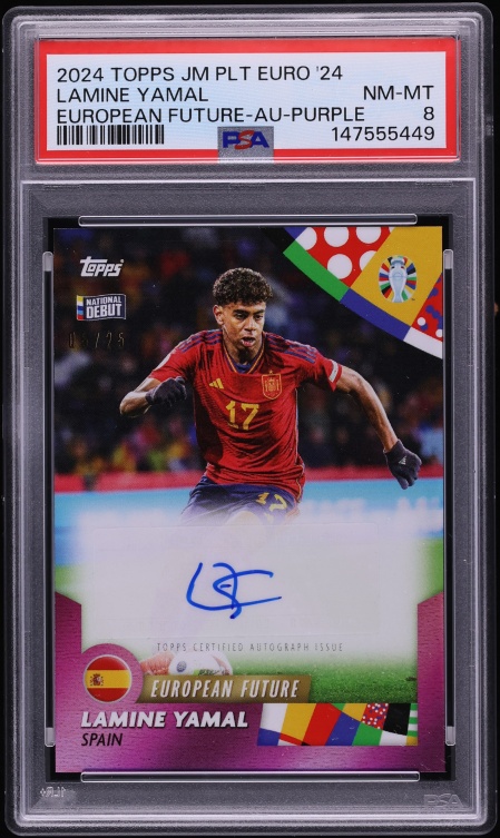 2024 Topps Jose Mourinho Platinum UEFA Euro European Future Purple Lamine Yamal AUTO /25 PSA 8