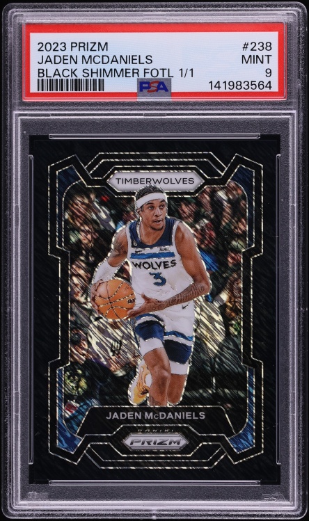 2023 Panini Prizm Black Shimmer FOTL Jaden McDaniels 1/1 #238 PSA 9 MINT
