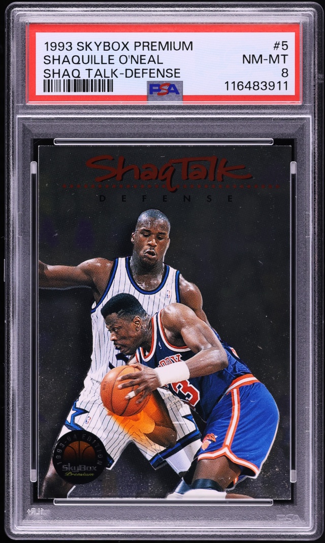 1993 Skybox Premium Shaq Talk Defense Shaquille O'Neal #5 PSA 8 NM-MT