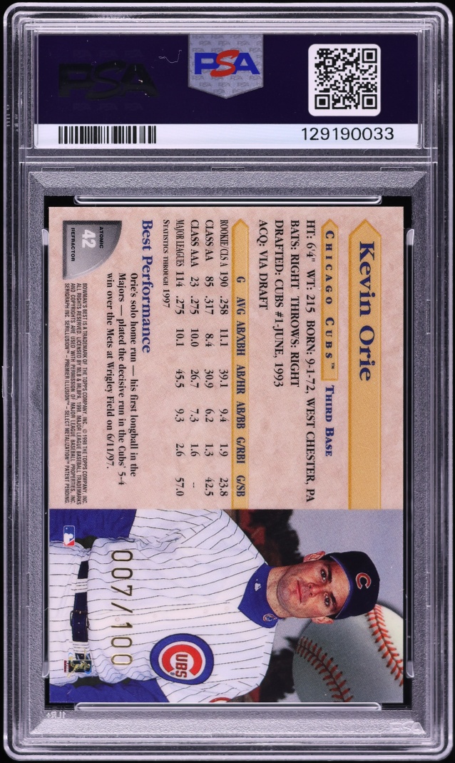 1998 Bowman's Best Atomic Refractor Kevin Orie #42 PSA 9 MINT