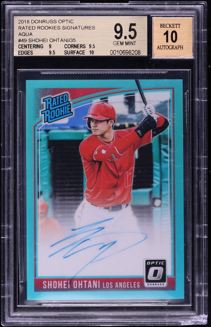 2018 Donruss Optic Signatures Aqua Shohei Ohtani ROOKIE AUTO /35 #RRS-SO BGS 9.5 GEM MINT