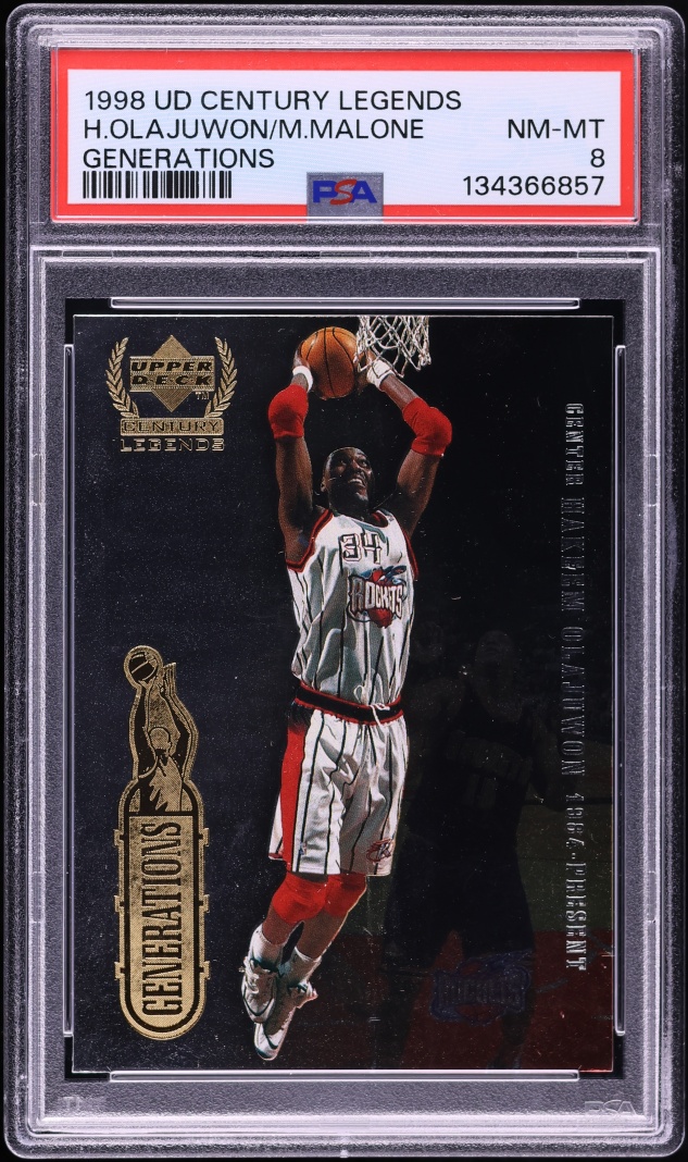 1998 Upper Deck Century Legends Generations Hakeem Olajuwon Moses Malone PSA 8 NM-MT
