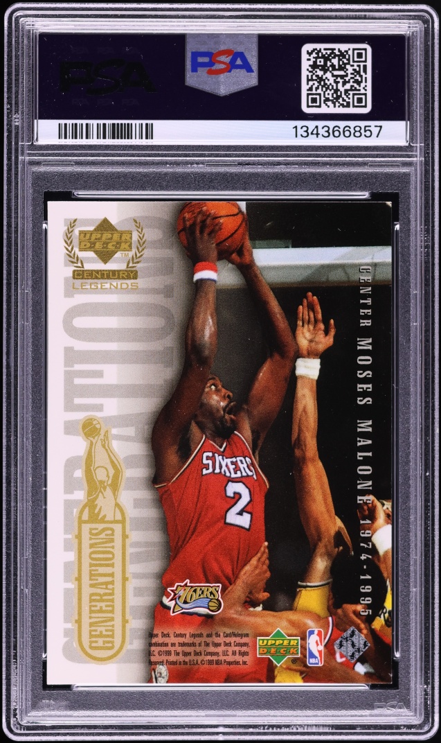 1998 Upper Deck Century Legends Generations Hakeem Olajuwon Moses Malone PSA 8 NM-MT