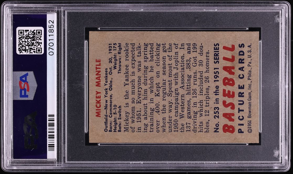 1951 Bowman Mickey Mantle ROOKIE #253 PSA 8 NM-MT