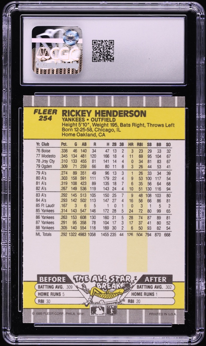 1989 Fleer Rickey Henderson #254 CGC 8.5 NM-MT+