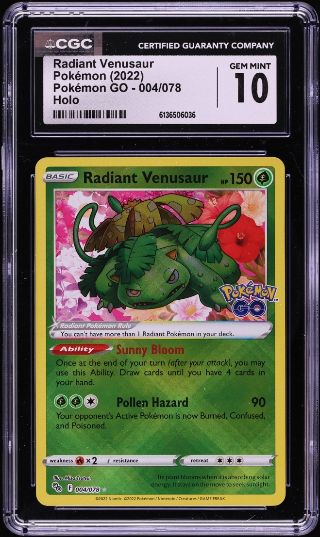 2022 Pokemon Sword & Shield Pokemon GO Holo Radiant Venusaur #4 CGC 10 GEM MINT graded card