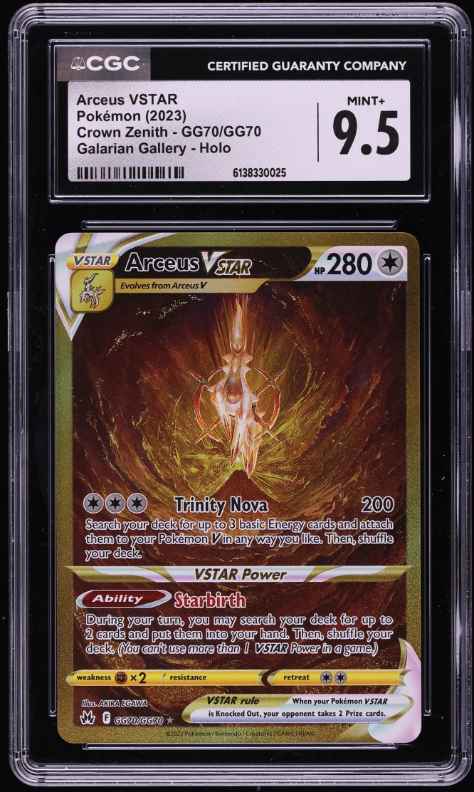 golden arceus pokemon card Vstar 184/172 Brilliant Stars Secret Rare Gold Holo clear acrylic holder that perfectly accentuates the stunning visual design and character artwork Arceus VSTAR 2023 Pokemon Crown
