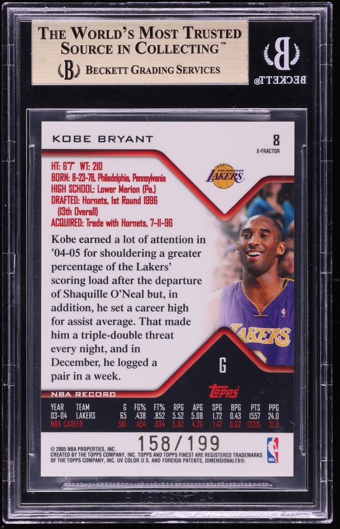 2004 Finest Xfractor Kobe Bryant /199 #8 BGS 9.5 GEM MINT