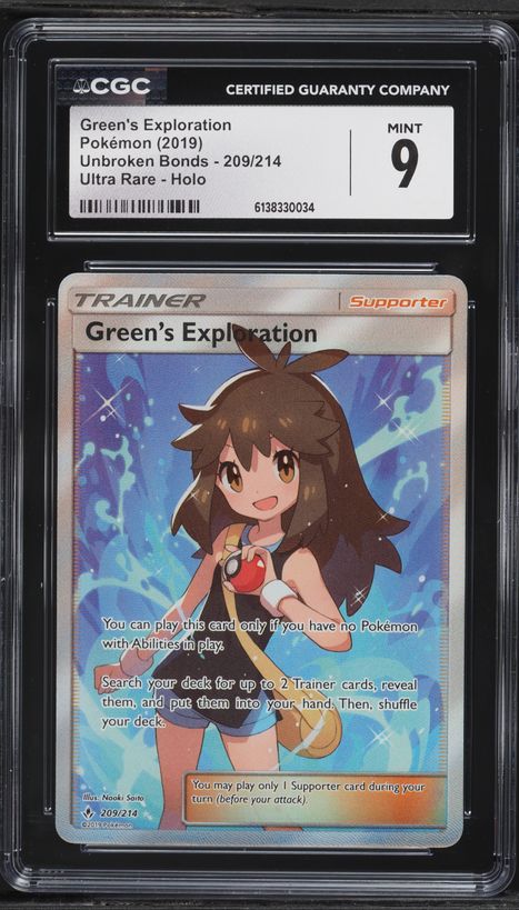 2019 Pokemon Sun & Moon Unbroken Bonds Full Art Green's Exploration #209 CGC 9 MINT