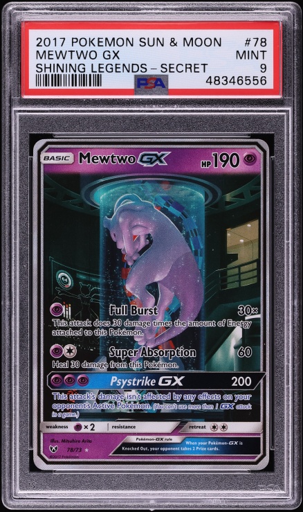 mewtwo secret rare card 2017 Pokemon Sun & Moon Shining Legends 78 Mewtwo Gx Shining Legends-Secret - PSA 9