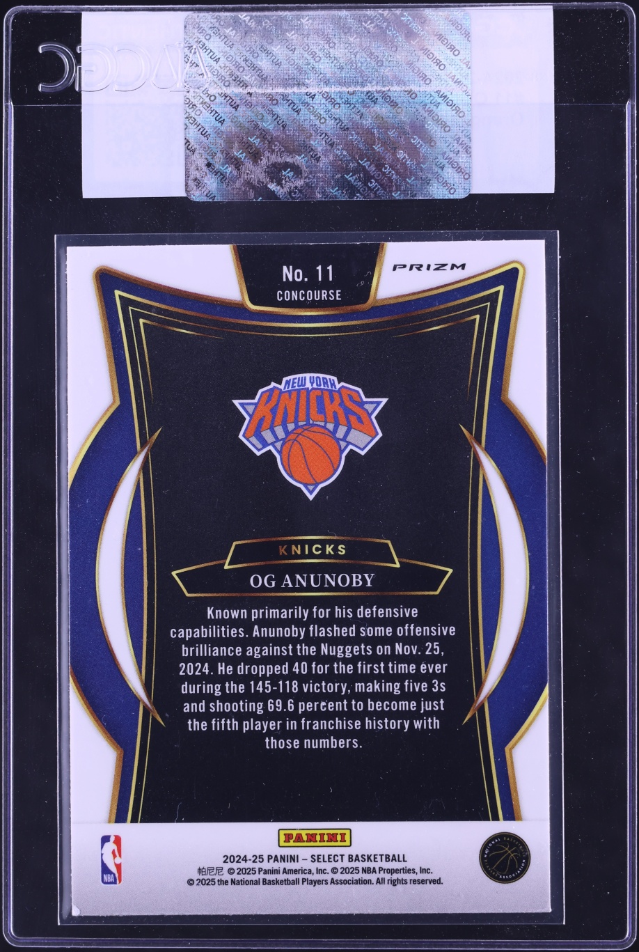 2024 Select Concourse Orange Flash OG Anunoby #11 CGC AUTH