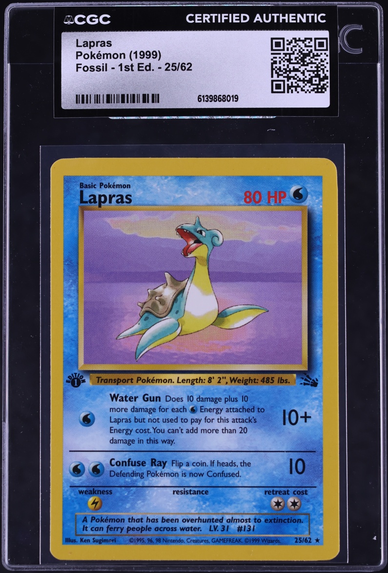 1999 Pokemon Fossil 1st Edition Lapras #25 CGC AUTH