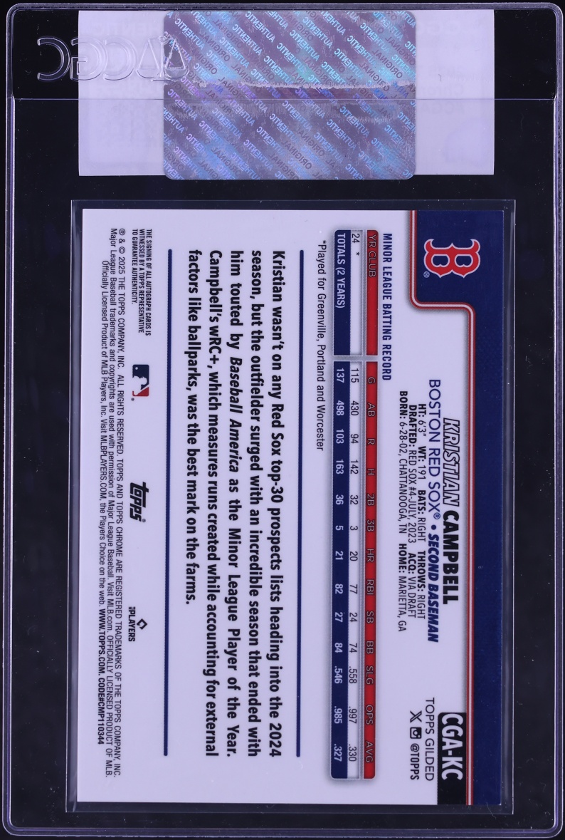 2025 Topps Chrome Gilded Collection Gold Kristian Campbell ROOKIE AUTO /99 #CGA-KC CGC AUTH