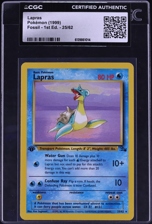 1999 Pokemon Fossil 1st Edition Lapras #25 PSA 9 MINT on Fanatics Collect