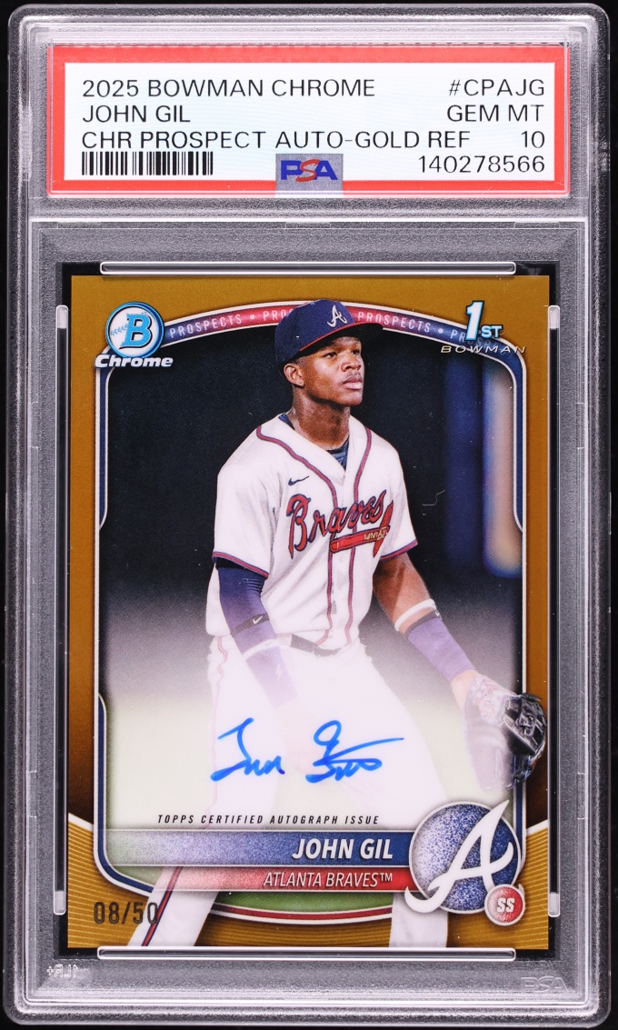 2025 Bowman Chrome Gold Refractor John Gil PROSPECT AUTO /50 #CPA-JG PSA 10 GEM MINT