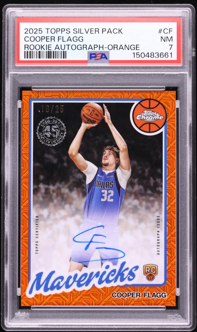 2025 Topps Chrome Silver Pack '80 Orange Cooper Flagg ROOKIE AUTO /25 #80CR2-CF PSA 7 NRMT