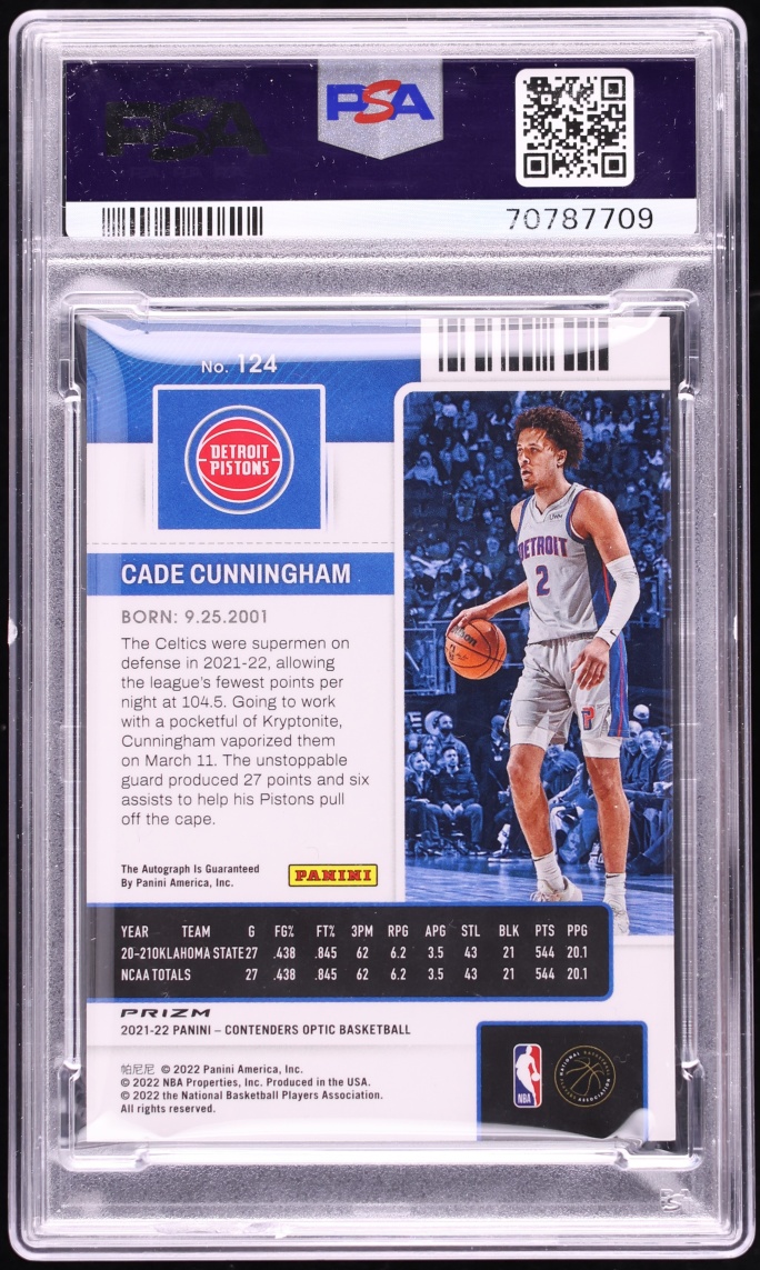 2021 Panini Contenders Optic Cade Cunningham ROOKIE AUTO #124 PSA 9 MINT