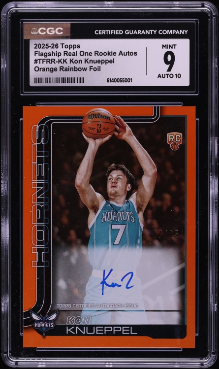2025 Topps Flagship Real One Orange Rainbow Foil Kon Knueppel ROOIE AUTO /25 #TFRR-KK CGC 9