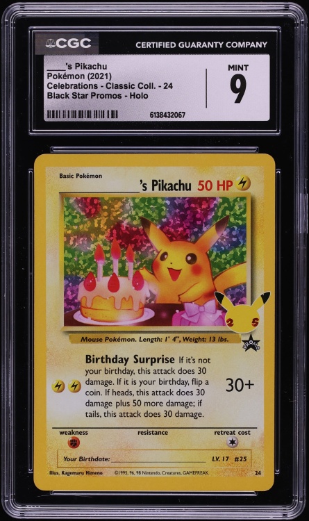 2021 Pokemon SWSH Promo Celebrations Classic Holo Birthday Pikachu #24 CGC 9 MINT